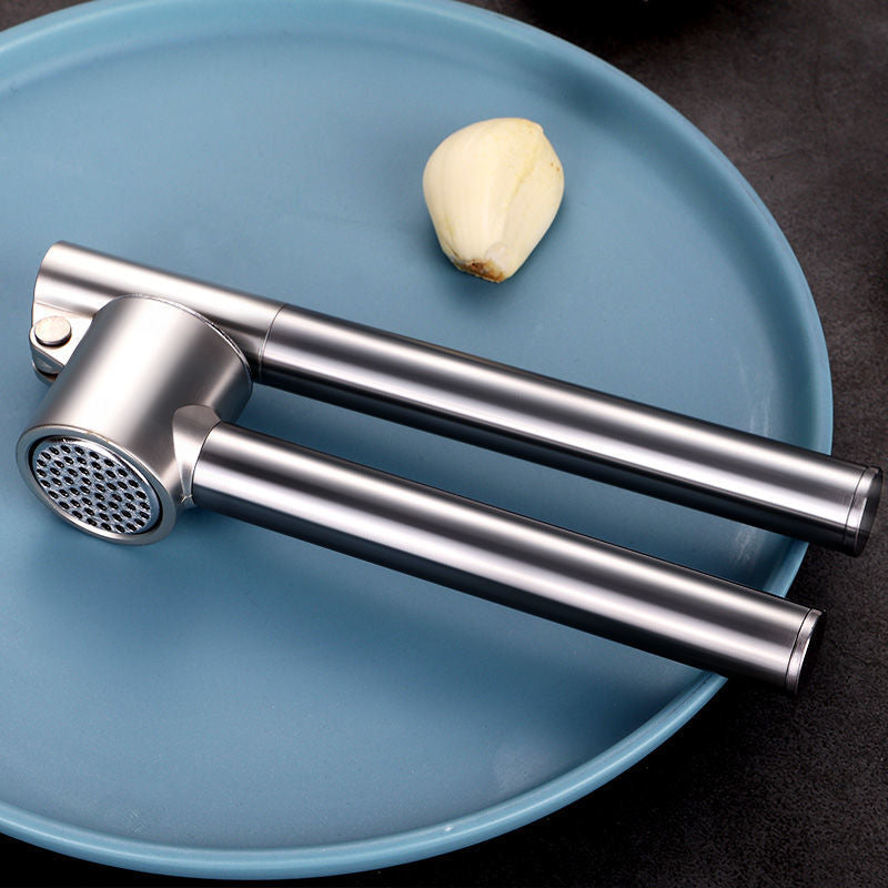 Stainless Steel Garlic Press & Crusher with Long Handle
