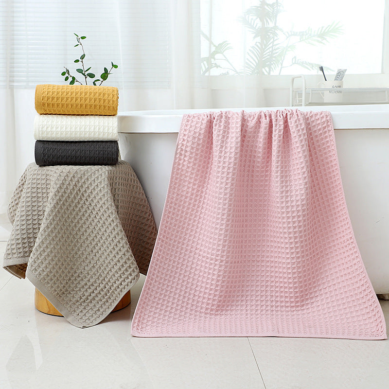 Waffle Weave Pure Cotton Bath Towel – Lightweight & Absorbent