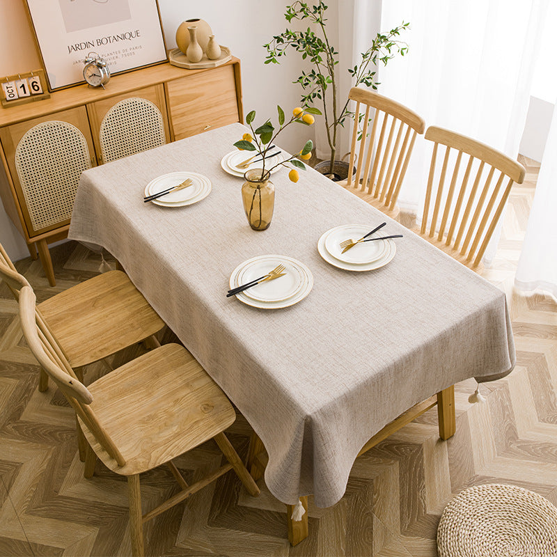 Solid Color Cotton-Linen Waterproof Tablecloth
