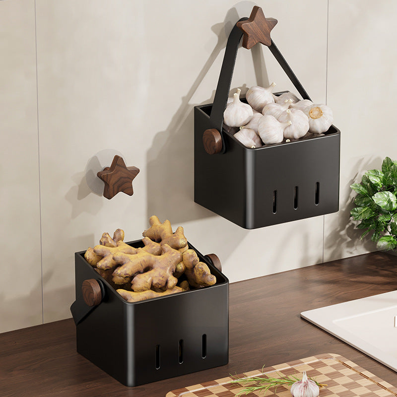 Walnut Wall-Mounted Garlic, Ginger & Spice Storage Box