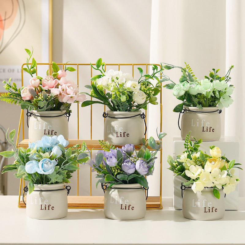 Fake Flowers Small Potted Plants Handmade Home Office Decor