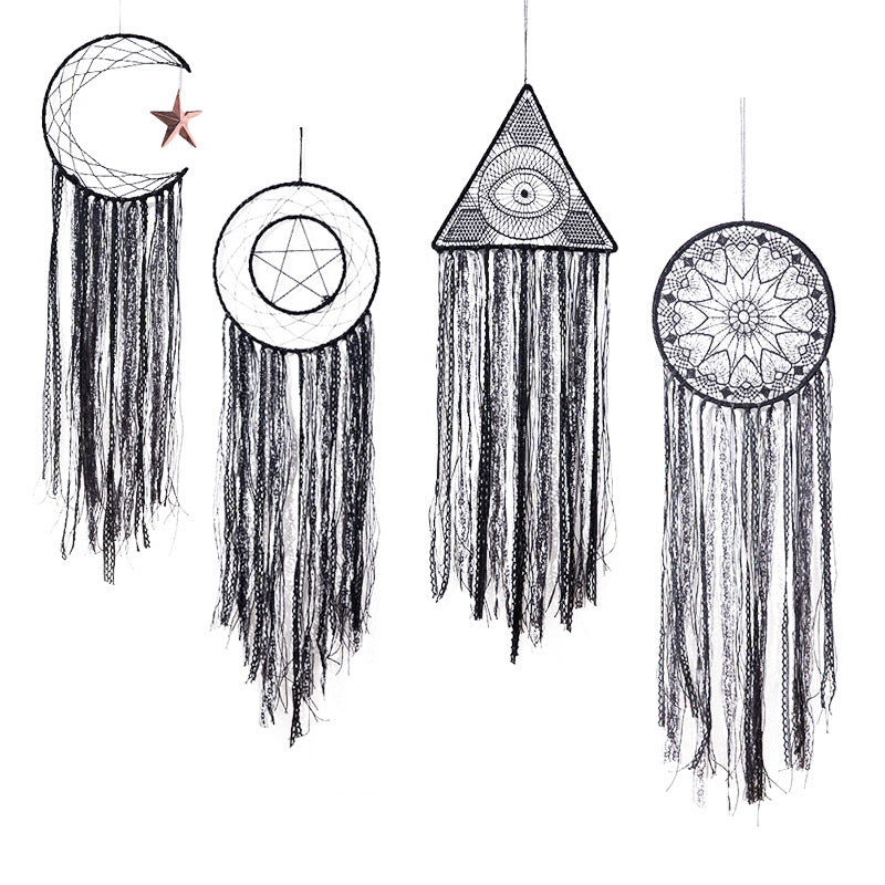 Black Lace Triangle Dream Catcher – Tassel Wall Decor