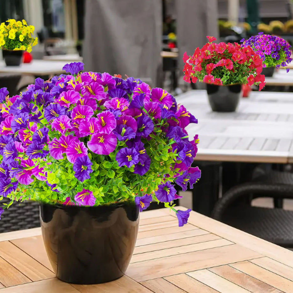 ross-Border Artificial Eucalyptus & Morning Glory Bouquet – Faux Flower Arrangement for Home, Garden & Outdoor Decoration